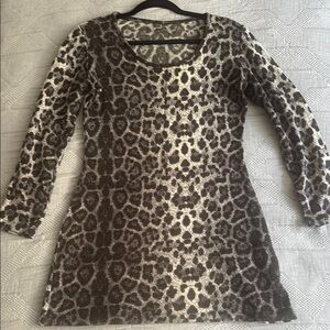 Black & White Leopard Print Long Sleeve Scoop Neck Sweater Dress